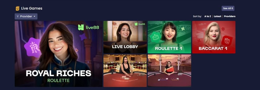 VegasGlory Live Games