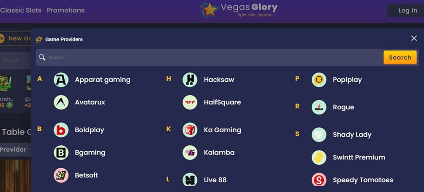 VegasGlory Providers