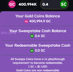 Sweep Las Vegas redeem coins