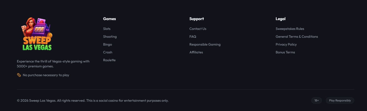 Sweep Las Vegas website footer