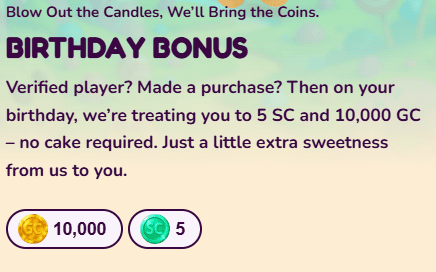 Sweet Sweeps new birthday bonus