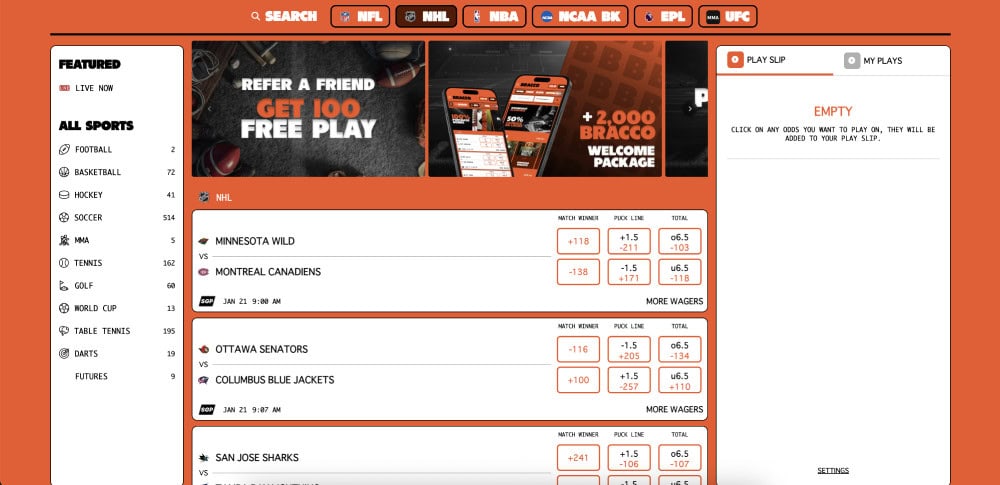 bracco sportsbook section