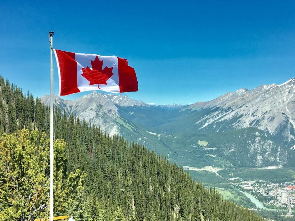 canada flag and landscape