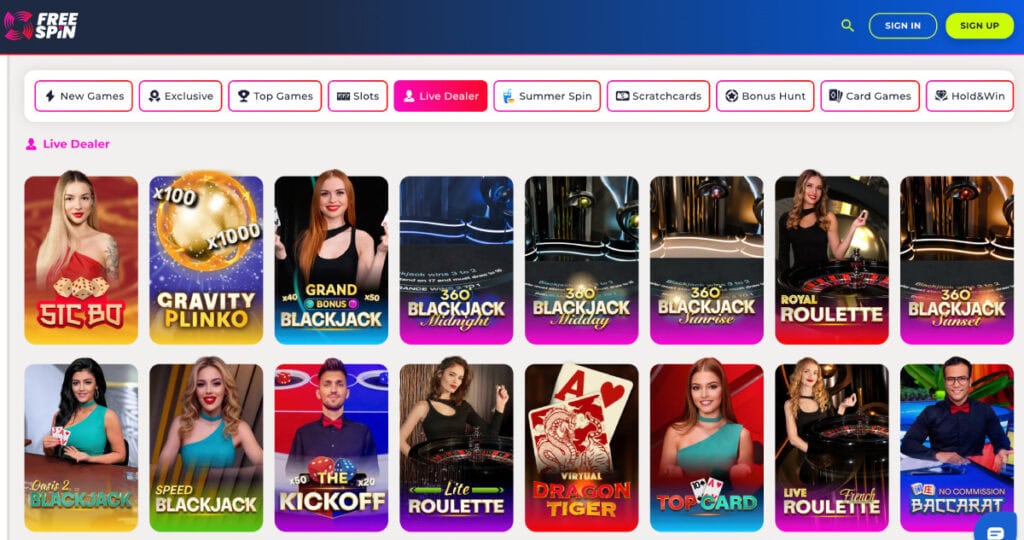 freespin live dealer games