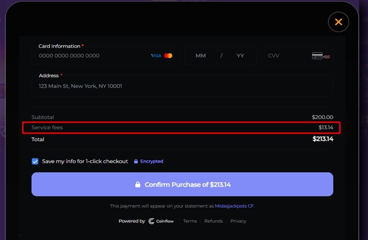 Midas Jackpots Banking Fees