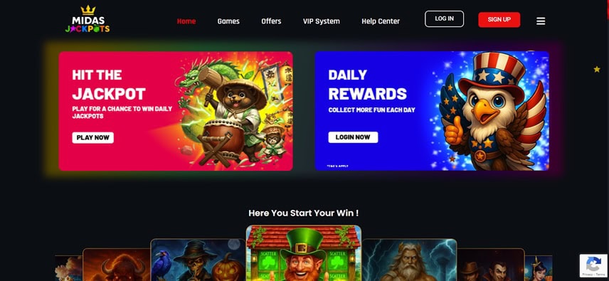 Midas Jackpots Homepage