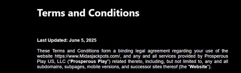 Midas Jackpots Terms