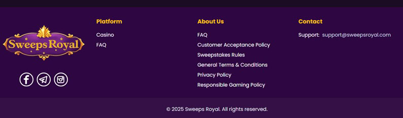 SweepsRoyal Footer
