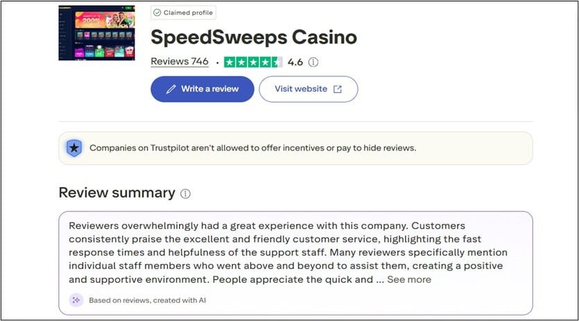 SweepsRoyal Trustpilot