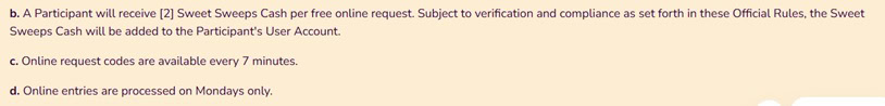 Sweet Sweeps AMOE Bonus