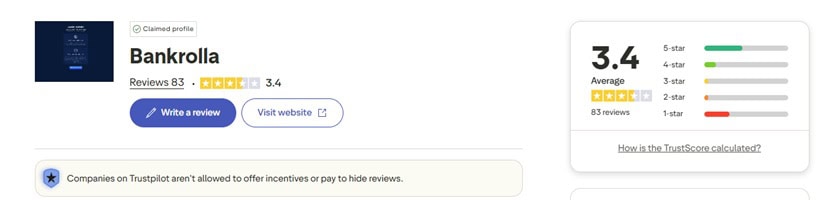 BankRolla Trustpilot