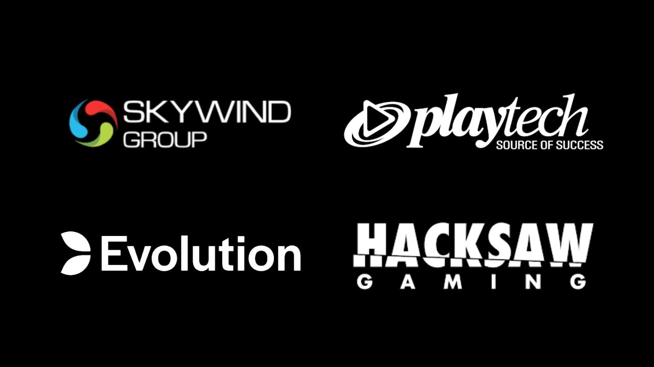 skywind, playtech, evolution, hacksaw logos