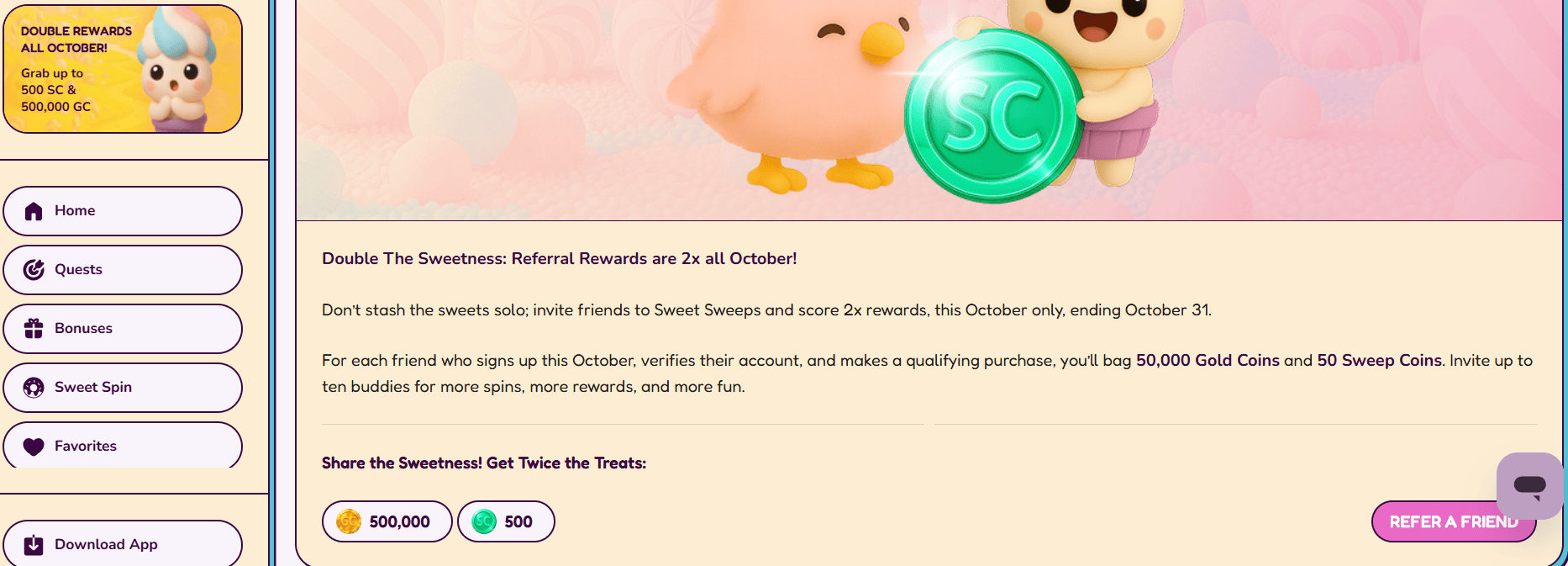 Sweet Sweeps 2x referral bonus October