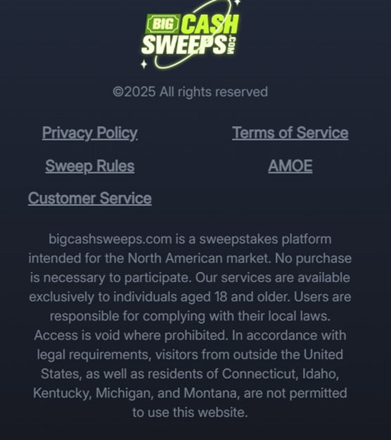 BigCashSweeps Footer
