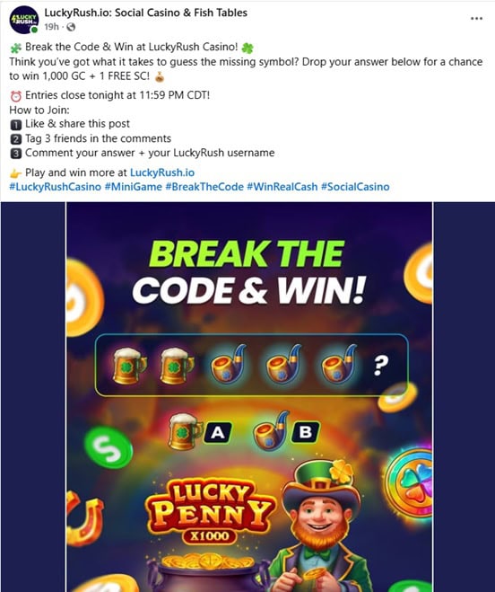 LuckyRush Facebook Bonus
