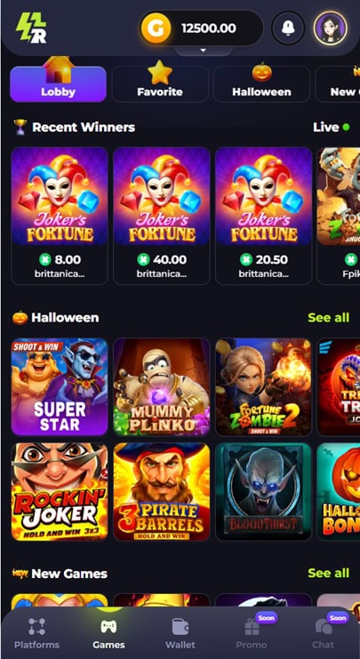 LuckyRush Mobile Homepage