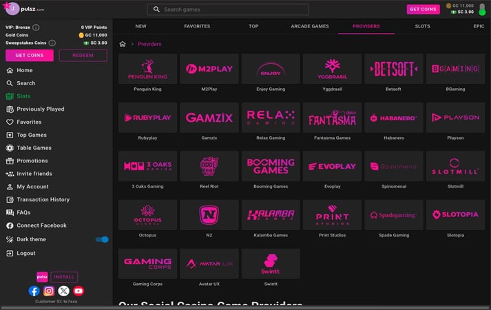 Pulsz Casino Providers