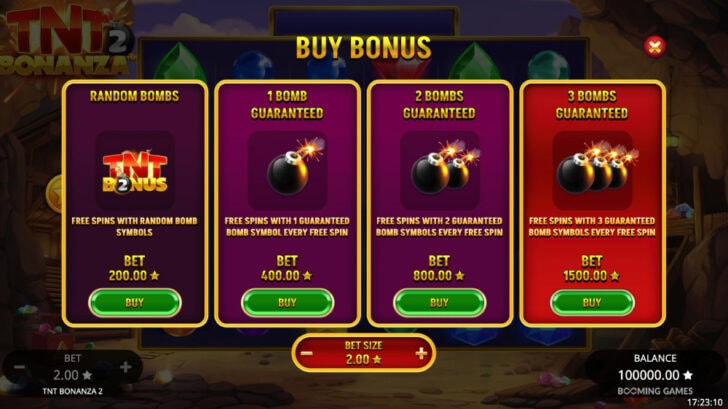 Bonus options for free spins available
