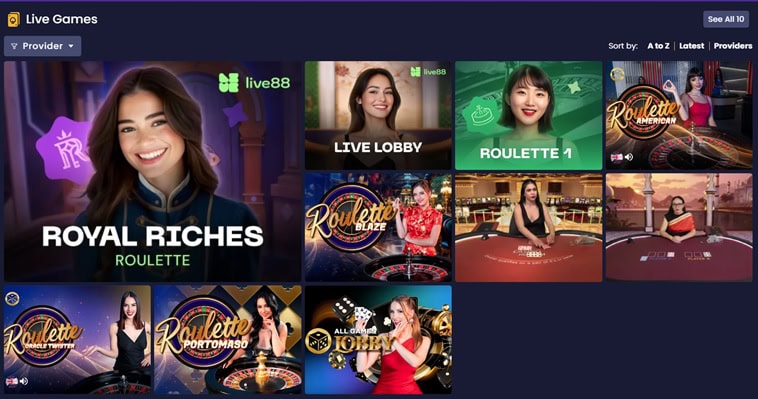 VegasGlory Live Games