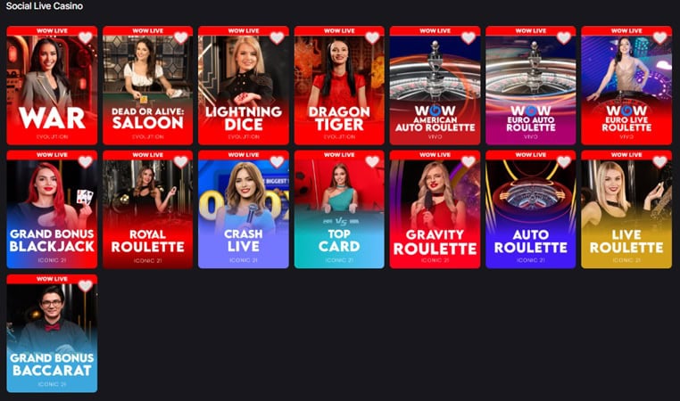 WOW Vegas Live Games