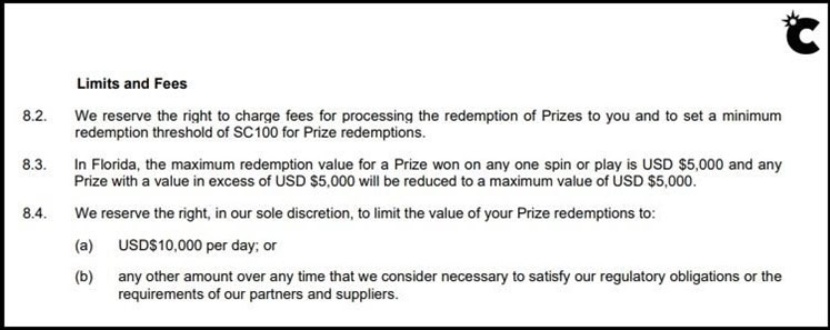 Chumba Limits and Fees