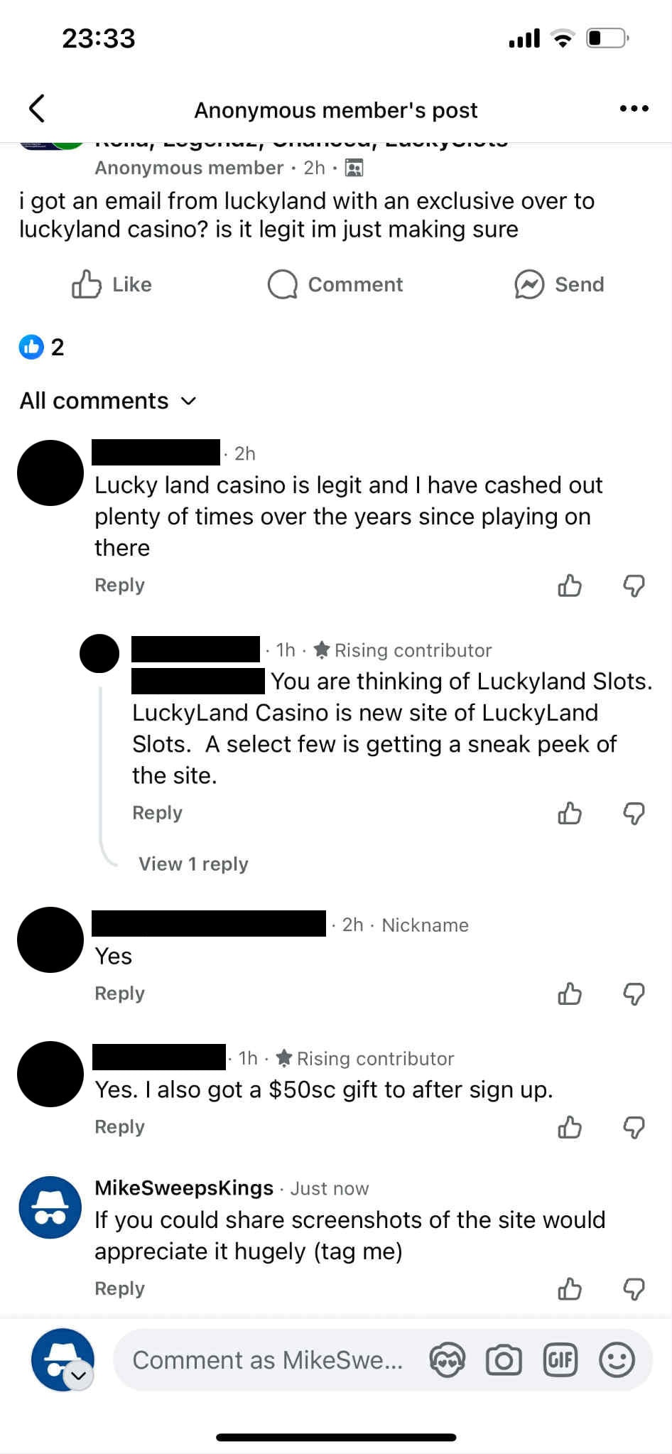 LuckyLandCasino invitations/gifts