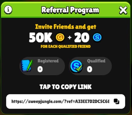 SweepJungle Referral Bonus