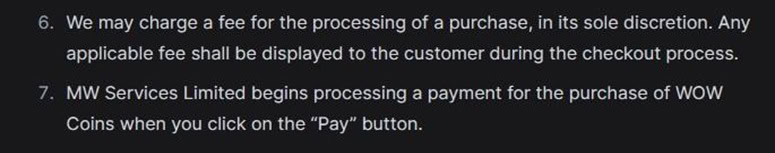 WOW Vegas Processing Fee