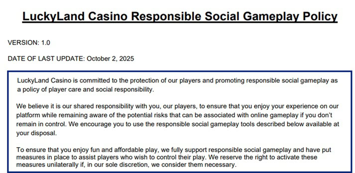 LuckyLand Casino RSG