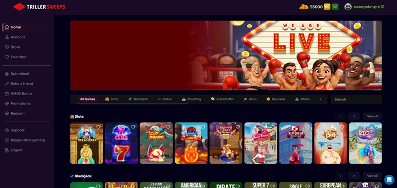 Triller Sweeps Homepage