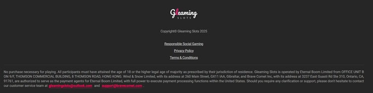 Gleaming Slots Footer
