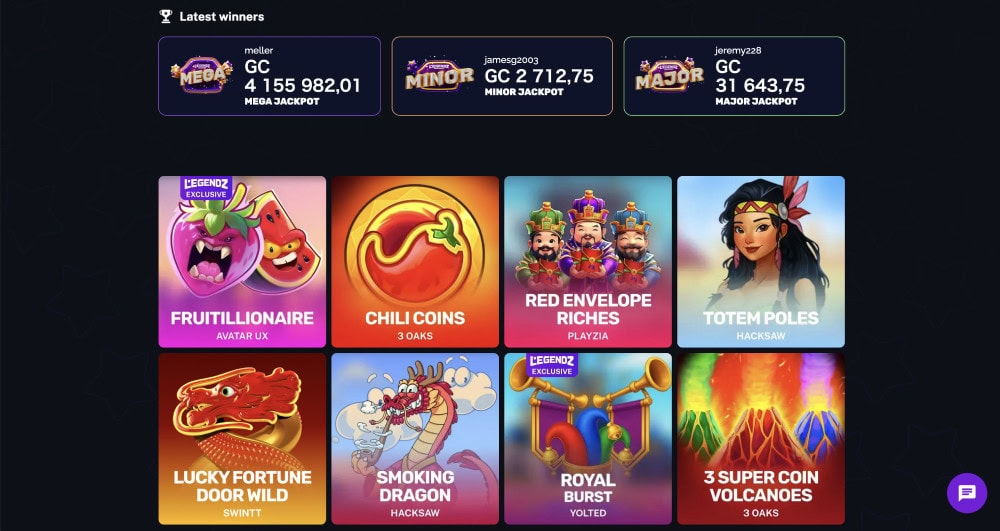 legendz jackpots page