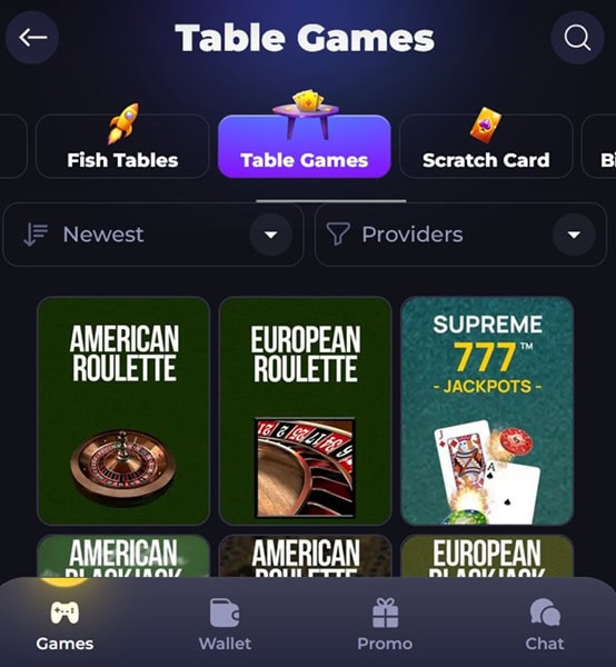 TaoSweeps Table Games