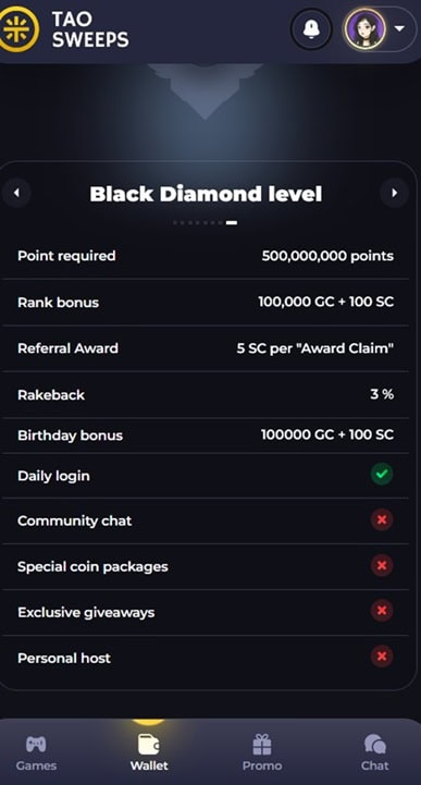 TaoSweeps VIP Bonus