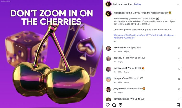 LuckyOne Instagram Bonus