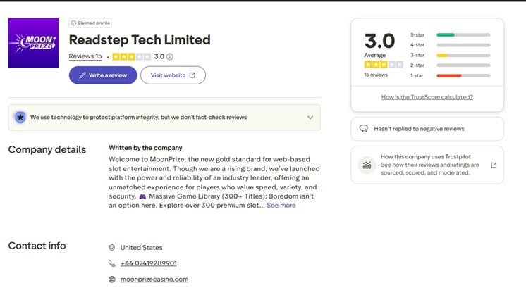 MoonPrize Readstep Trustpilot