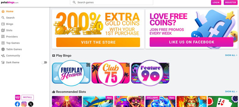 Pulsz Bingo Homepage