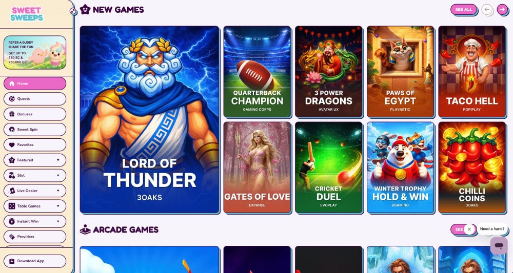 sweet sweeps new games