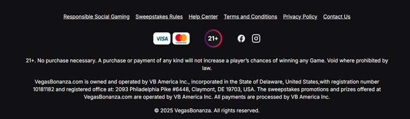 VegasBonanza Footer