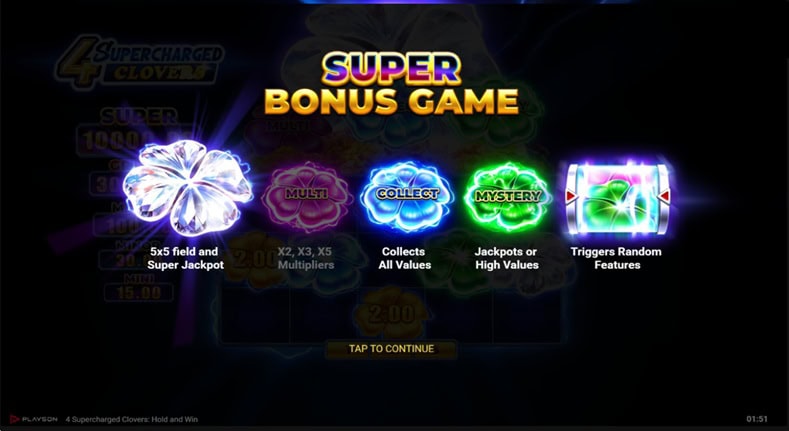 4 Supercharged Clovers: Hold and Win Bonus