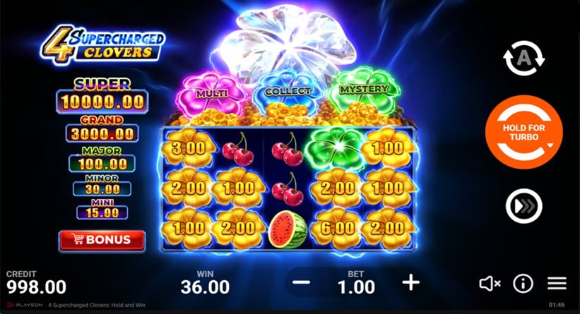 4 Supercharged Clovers: Hold and Win Game