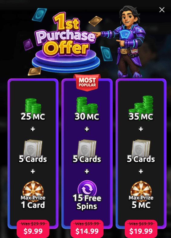 Card Crash welcome bundles