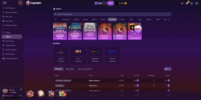 CapySpin Table Games