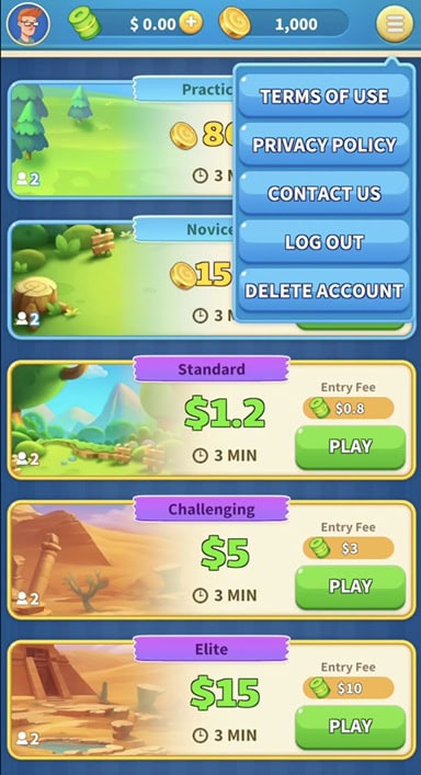 Cash Bridge Slots Menu