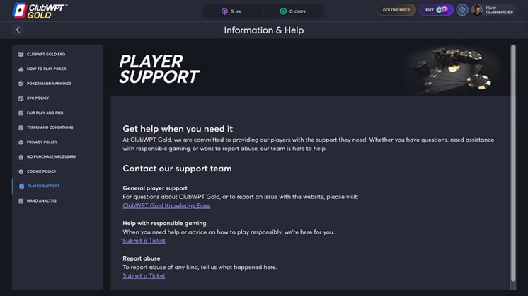 ClubWPT Gold Support