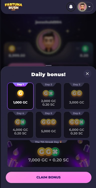 FortunaRush Daily Bonus
