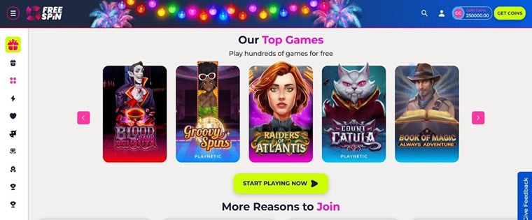 FreeSpin Social Homepage