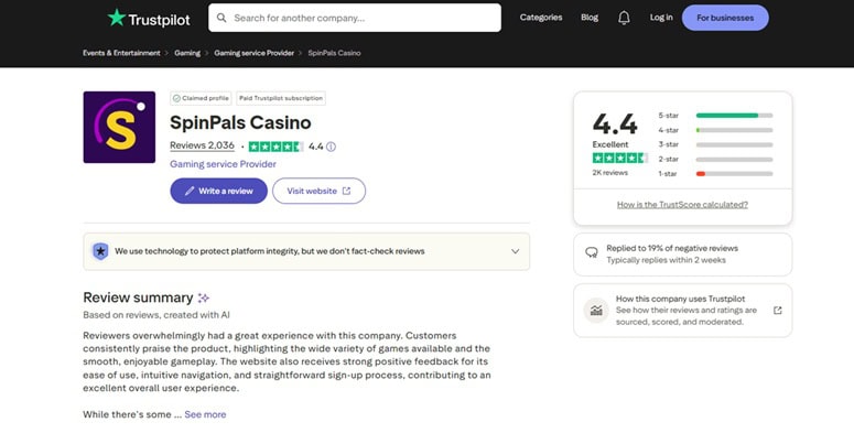 SpinPals Trustpilot