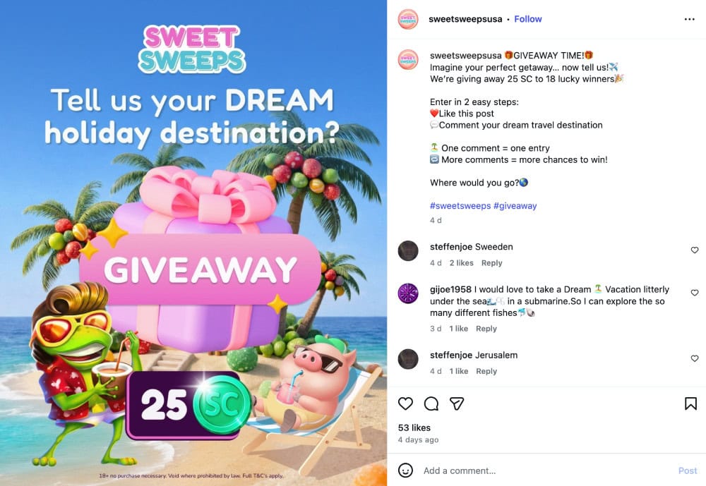 sweet sweeps instagram giveaway march 2026