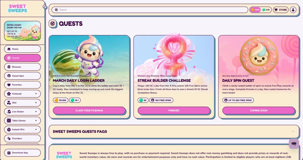 sweet sweeps quests for march